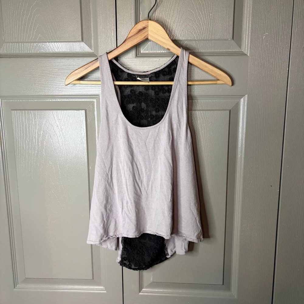 Erin Kleinberg Y2K Lace Cami Blouse Grey Black Floral Racerback Tank Top L